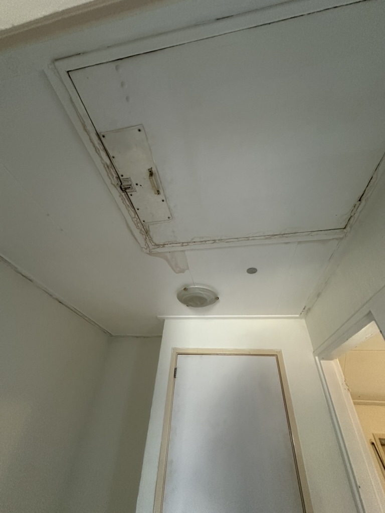 Plafond met lekage en beschadiging voor herstel